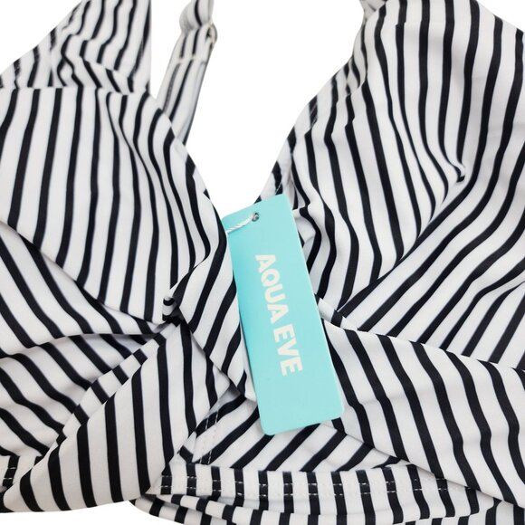 Striped Bikini Top & Skirt Swimwear Set By Aqua Eve Black & White Size L - Picture 3 of 7